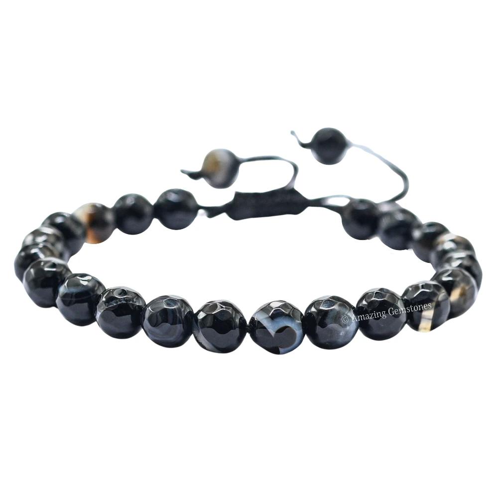 Black Bended Bracelet (Faceted) (Adjustable)