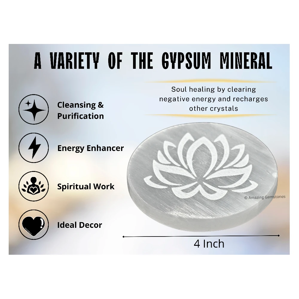 Selenite Charging Plate for Crystals - Lotus FOL (4 Inch)