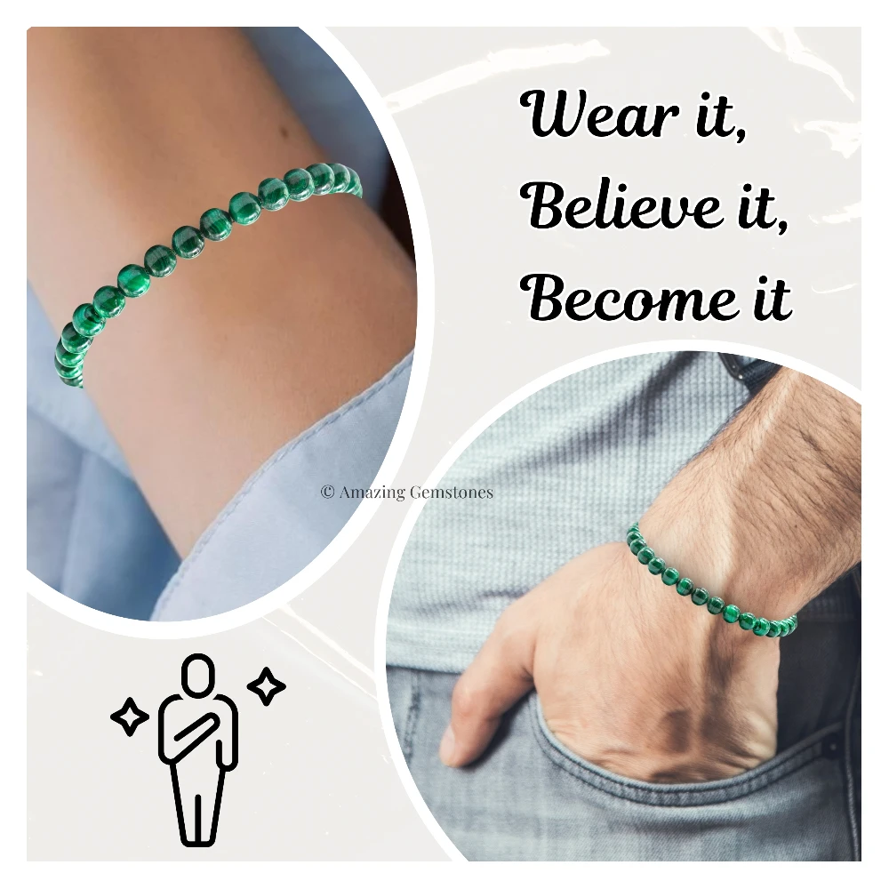 Malachite Healing Crystal Bracelets - 6mm Beads (Adjustable)