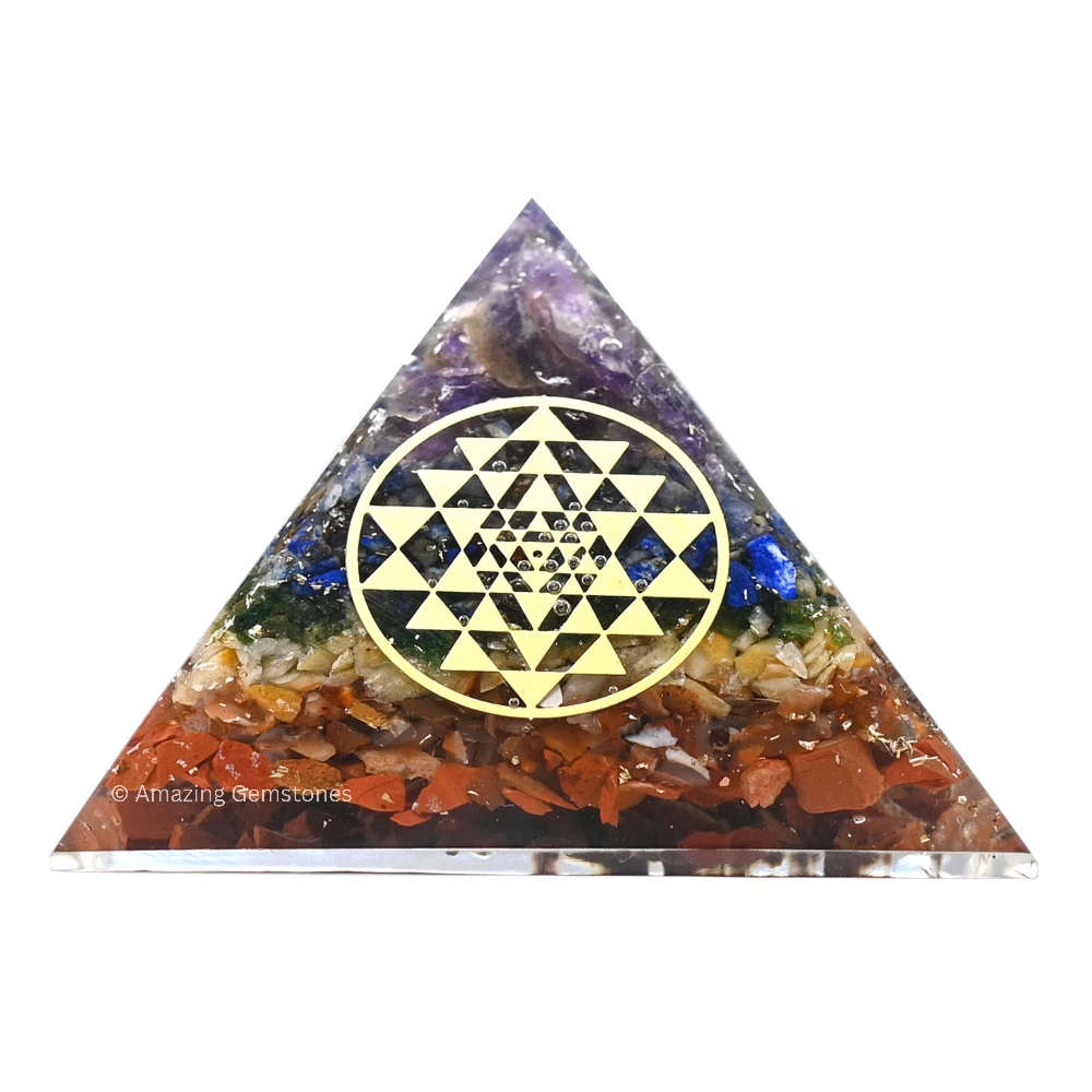 Natural Chakra Orgone Pyramid - Round Sri Yantra