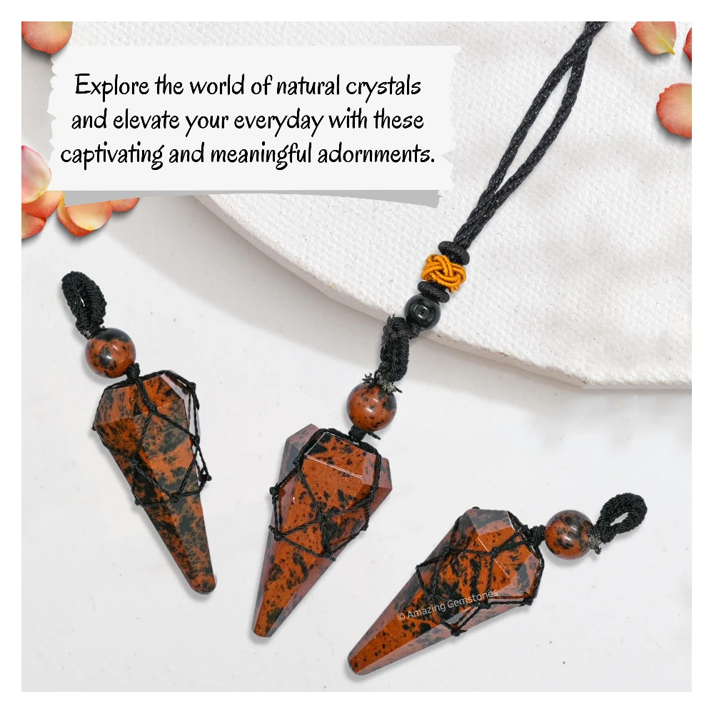 Mahogany Obsidian Pendulum Pendant Necklace (Macrame)