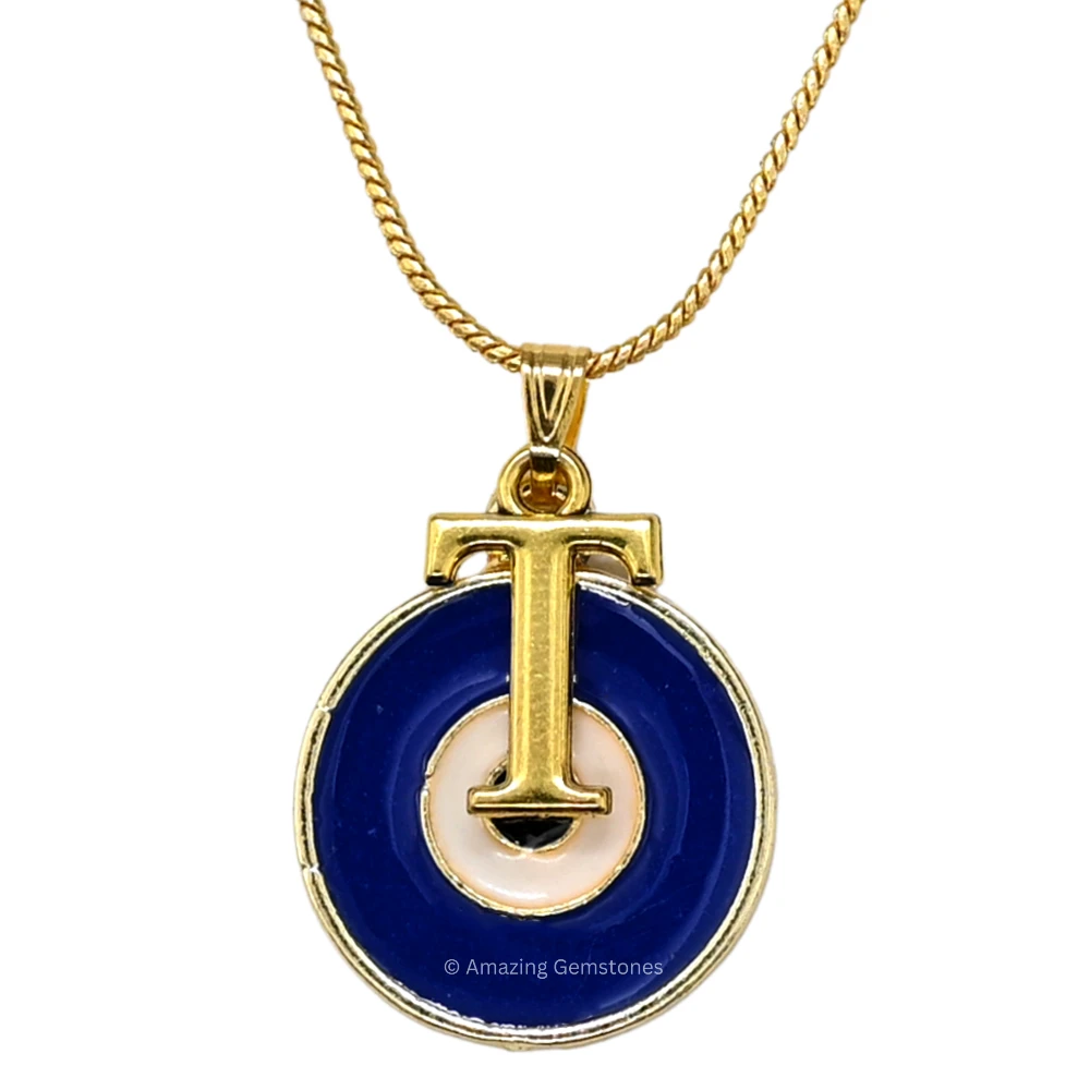 Evil Eye Pendant Necklace with T Initial