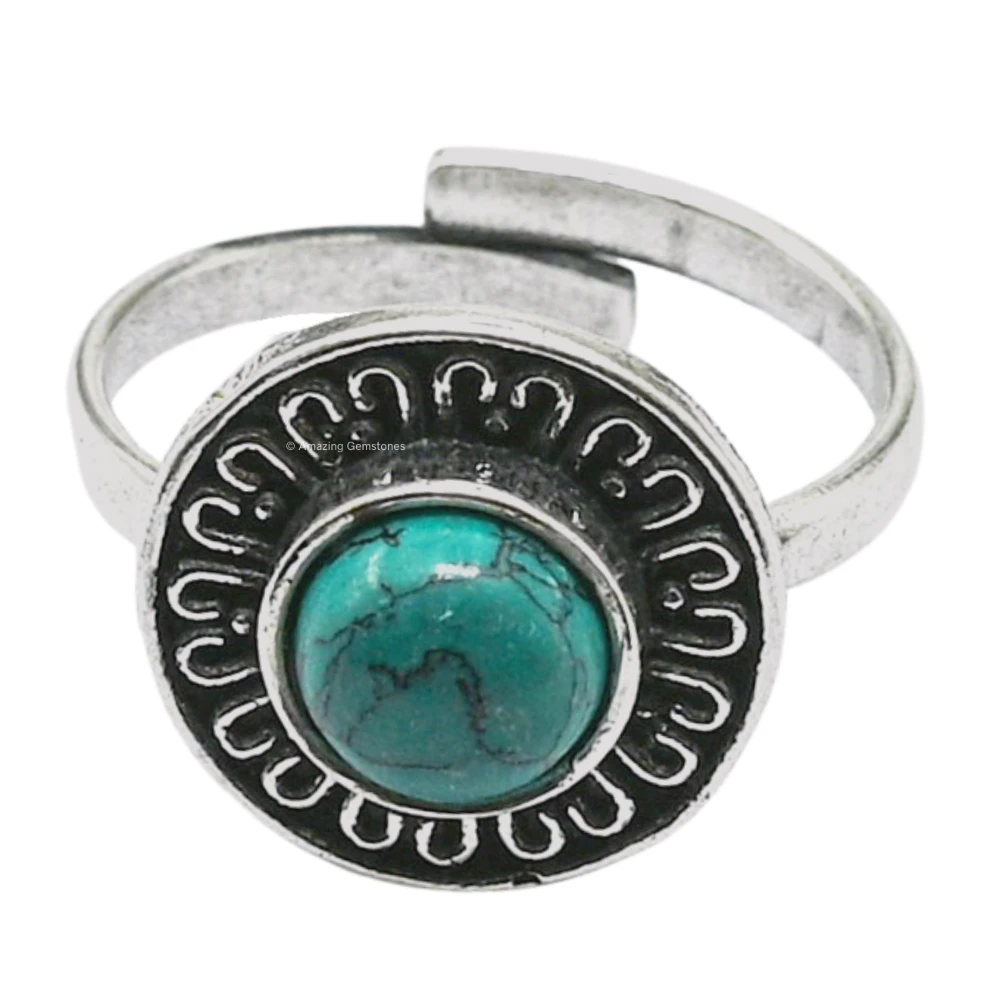 Turquoise Crystal Bead Ring (Silver)