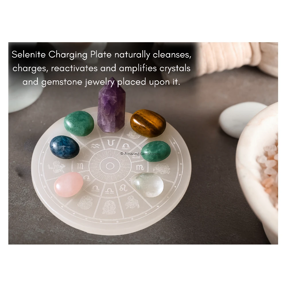 Selenite Charging Plate - Zodiac Sign (4 Inch)