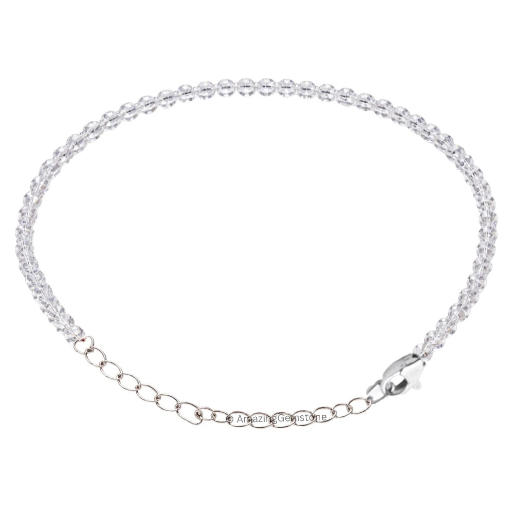 Clear Quartz Crystal Bracelet - 2mm Faceted Bead (Silver)