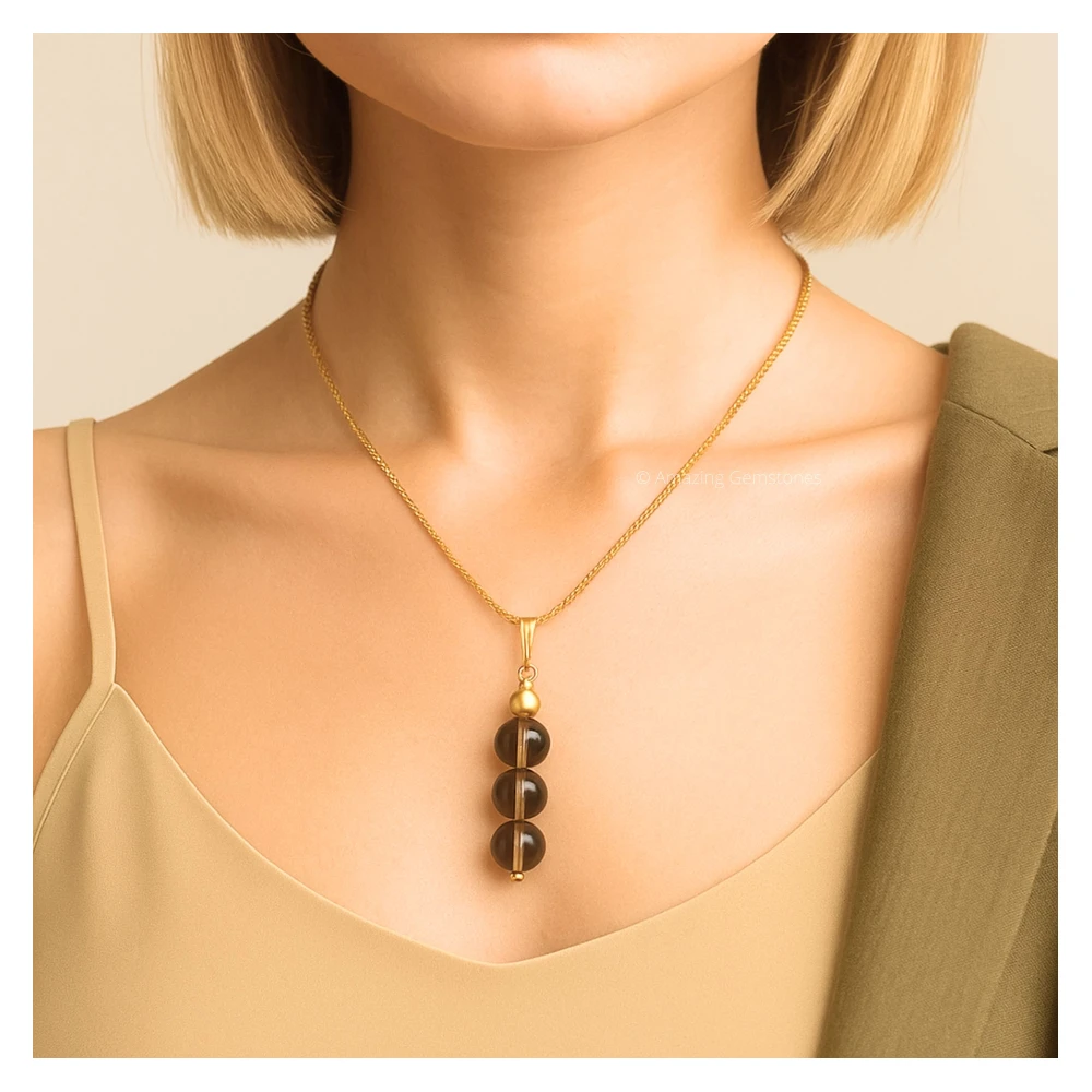 Smoky Quartz Bead Pendant (Gold)