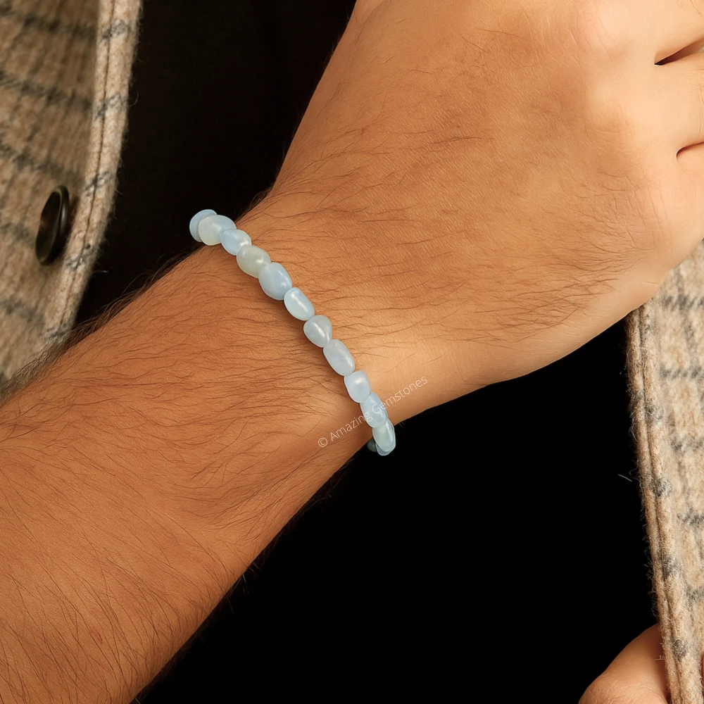 Aquamarine Tumbled Stone Bracelet (Stretchable)