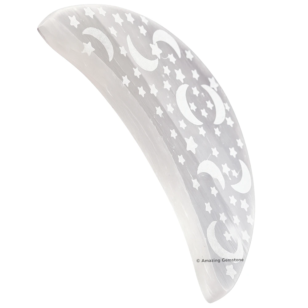 Selenite Charging Plate for Crystals - Crescent Moon & Star