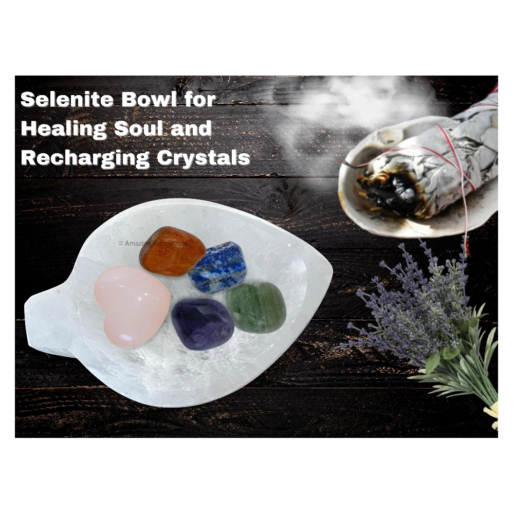 Selenite Charging Bowl for Crystals - Leaf