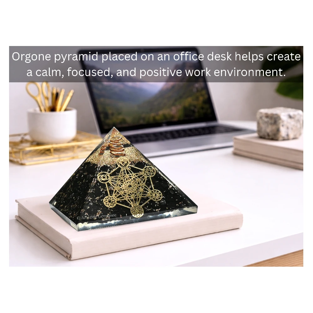 Black Tourmaline Orgone Pyramid - Chakra Metatron Cube