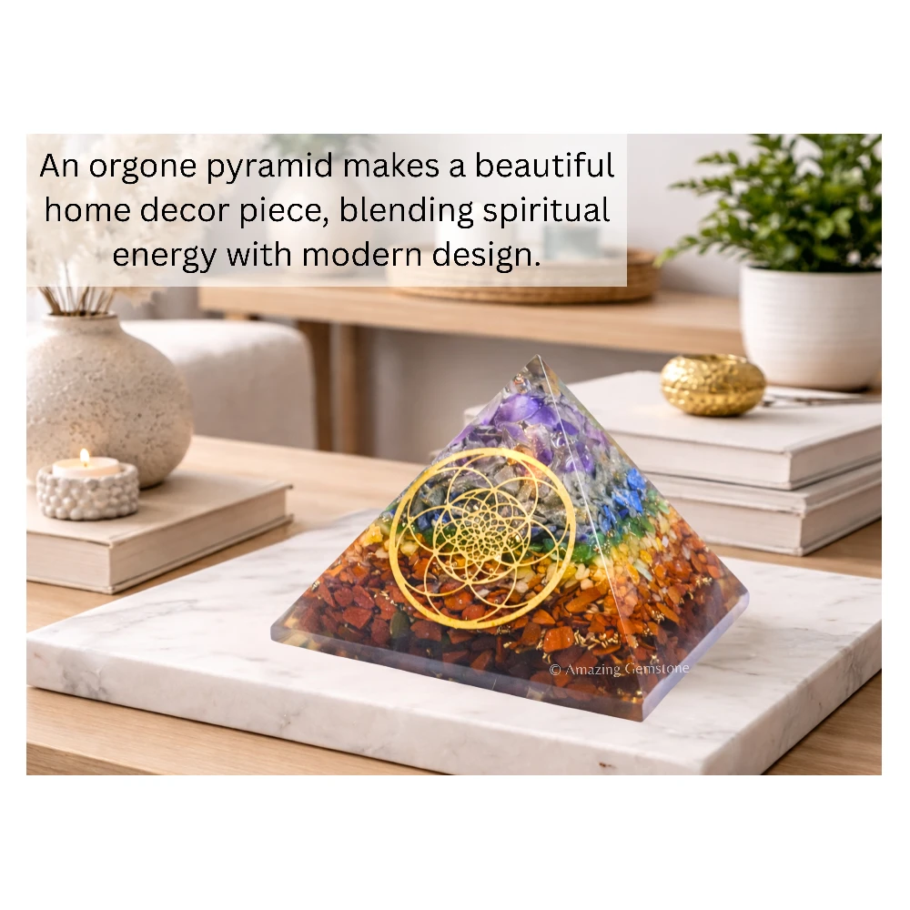 Natural Chakra Orgone Pyramid - Seed of Life