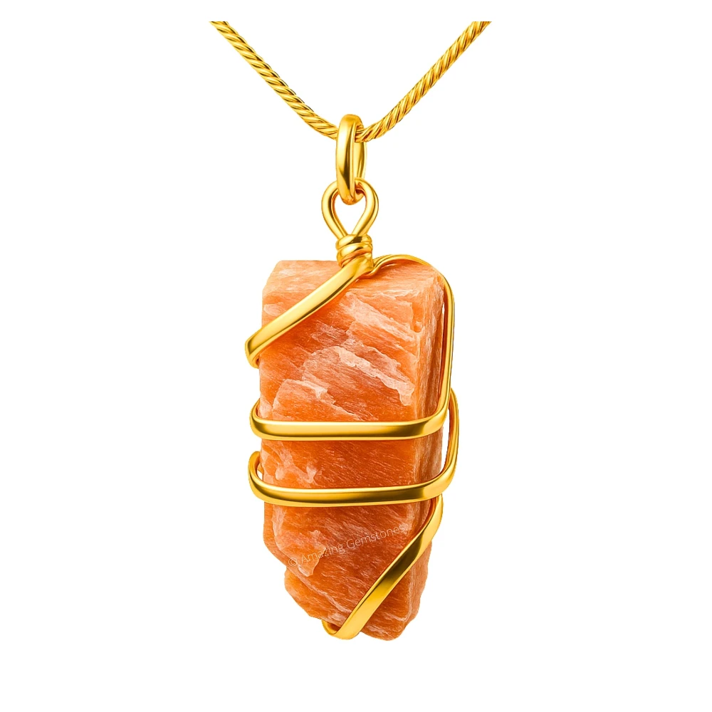 Peach Moonstone Necklace - Raw Crystal (Gold)