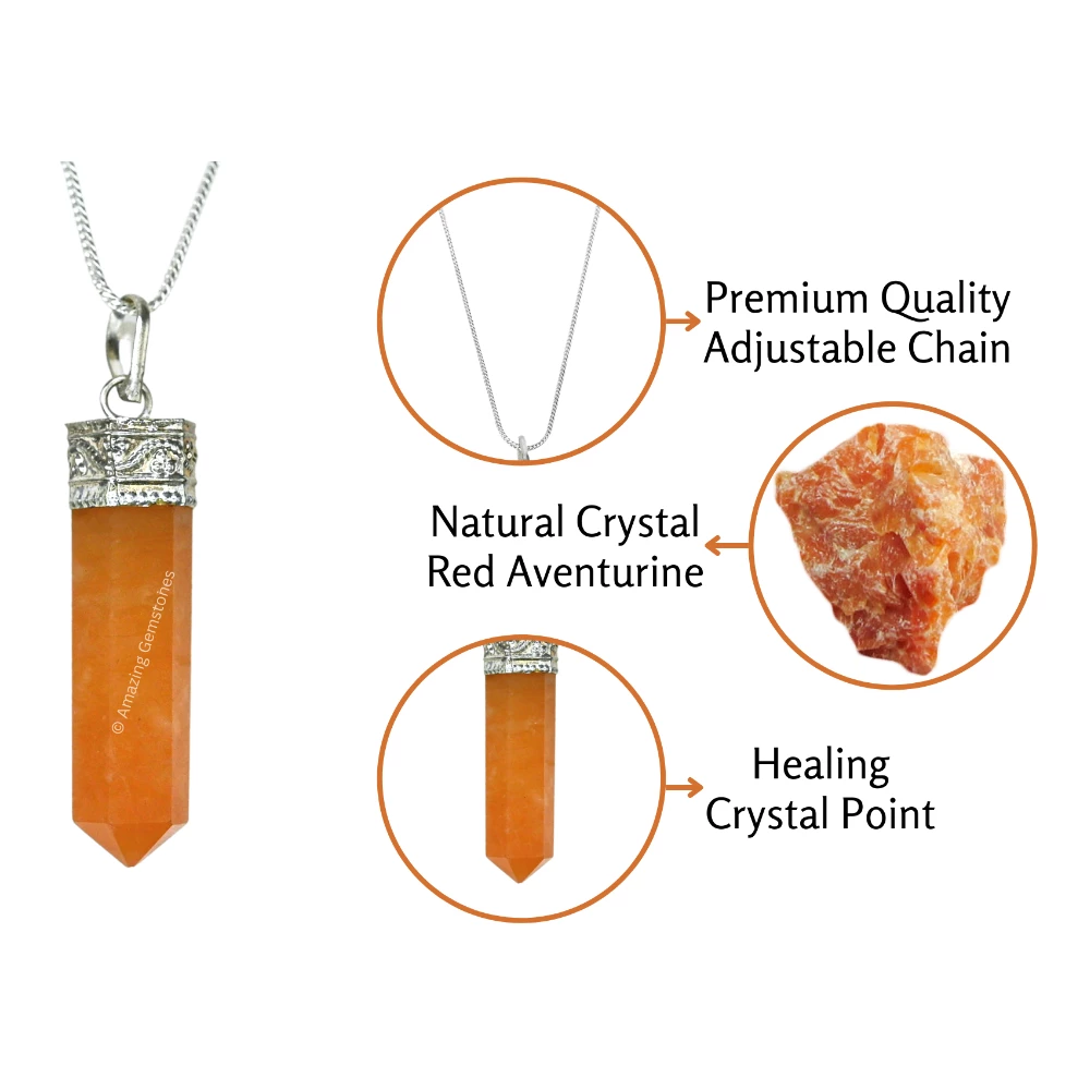 Red Aventurine Necklace - Pencil Point (Silver)