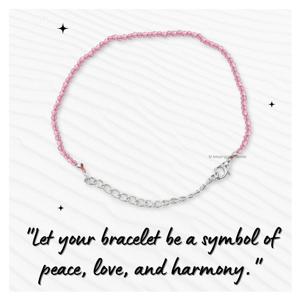Pink Strawberry Crystal Bracelet - 2mm Faceted Bead (Silver)