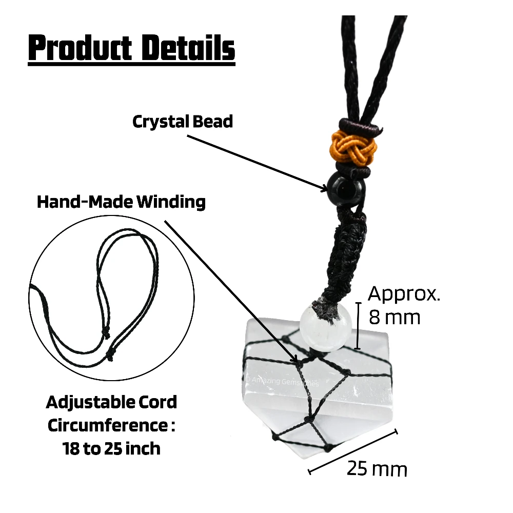 Selenite Pyramid Pendant Necklace (Macrame)