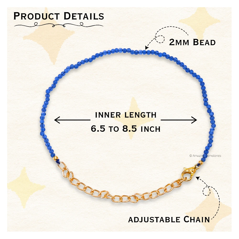 Dark Blue Chalcedony Crystal Bracelet - 2mm Faceted Bead (Gold)