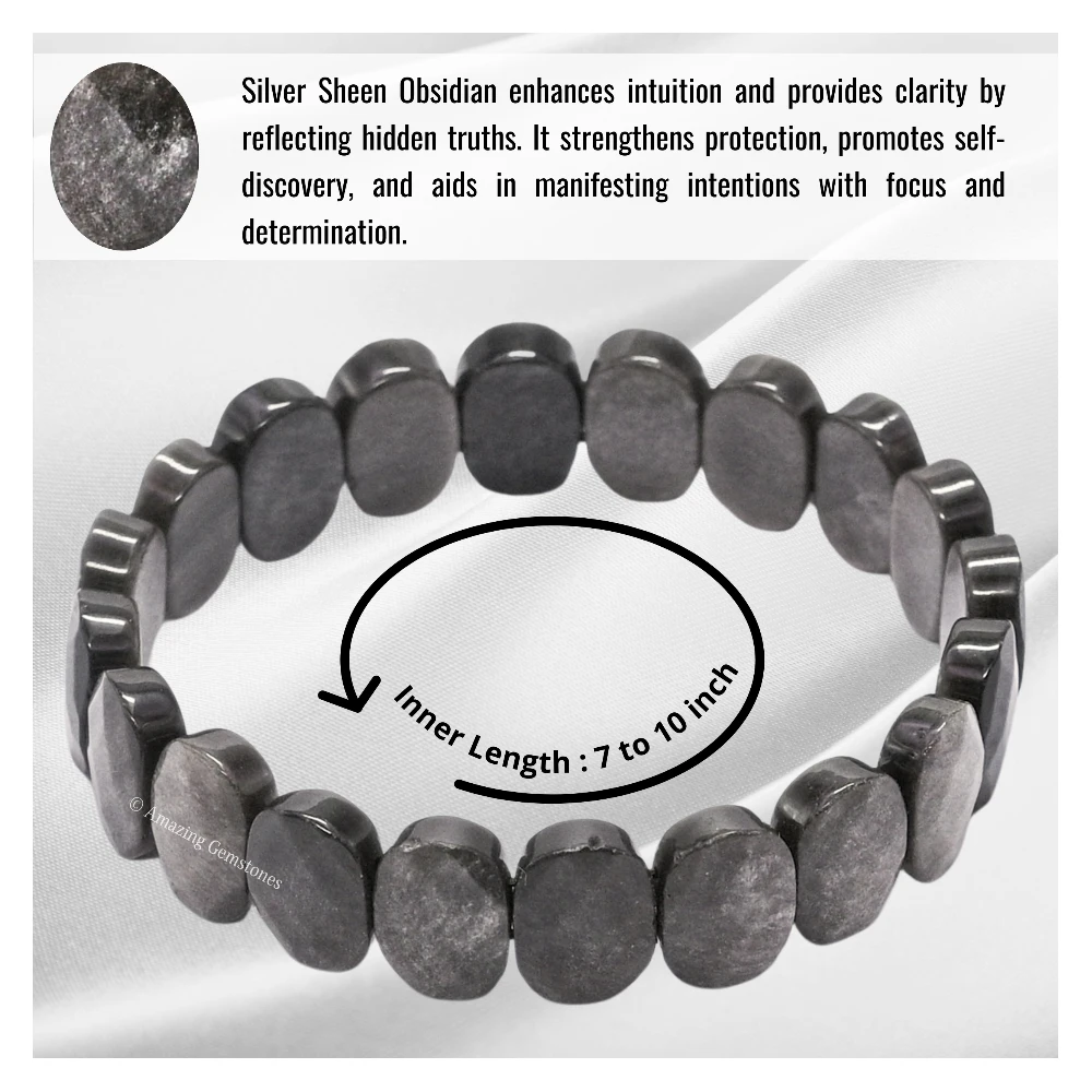 Silver Sheen Obsidian Faceted Bracelet - Oval Stone