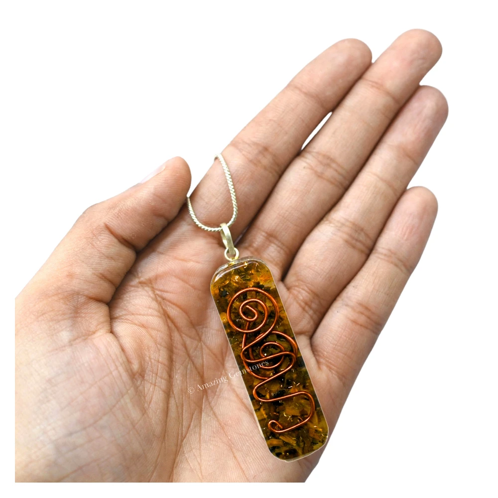 Tiger Eye Crystal Orgone Pendant - Rectangle