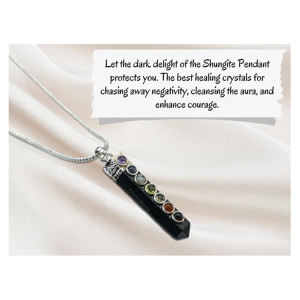 Shungite Necklace - Cap Pencil with Chakra