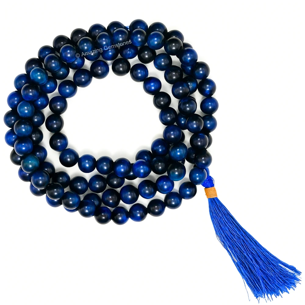 Blue Tiger Cats Eye Mala (Without Knot)