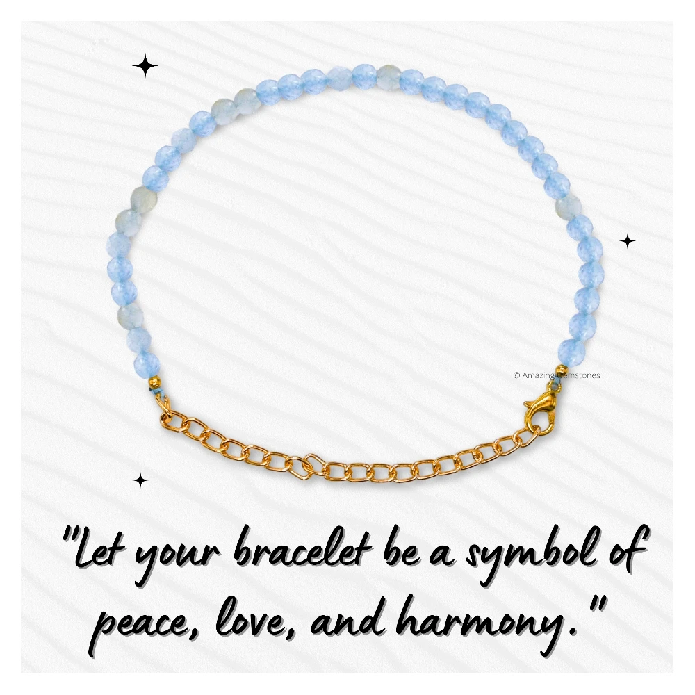 Aquamarine Crystal Bracelet - 2mm Faceted Bead (Gold)
