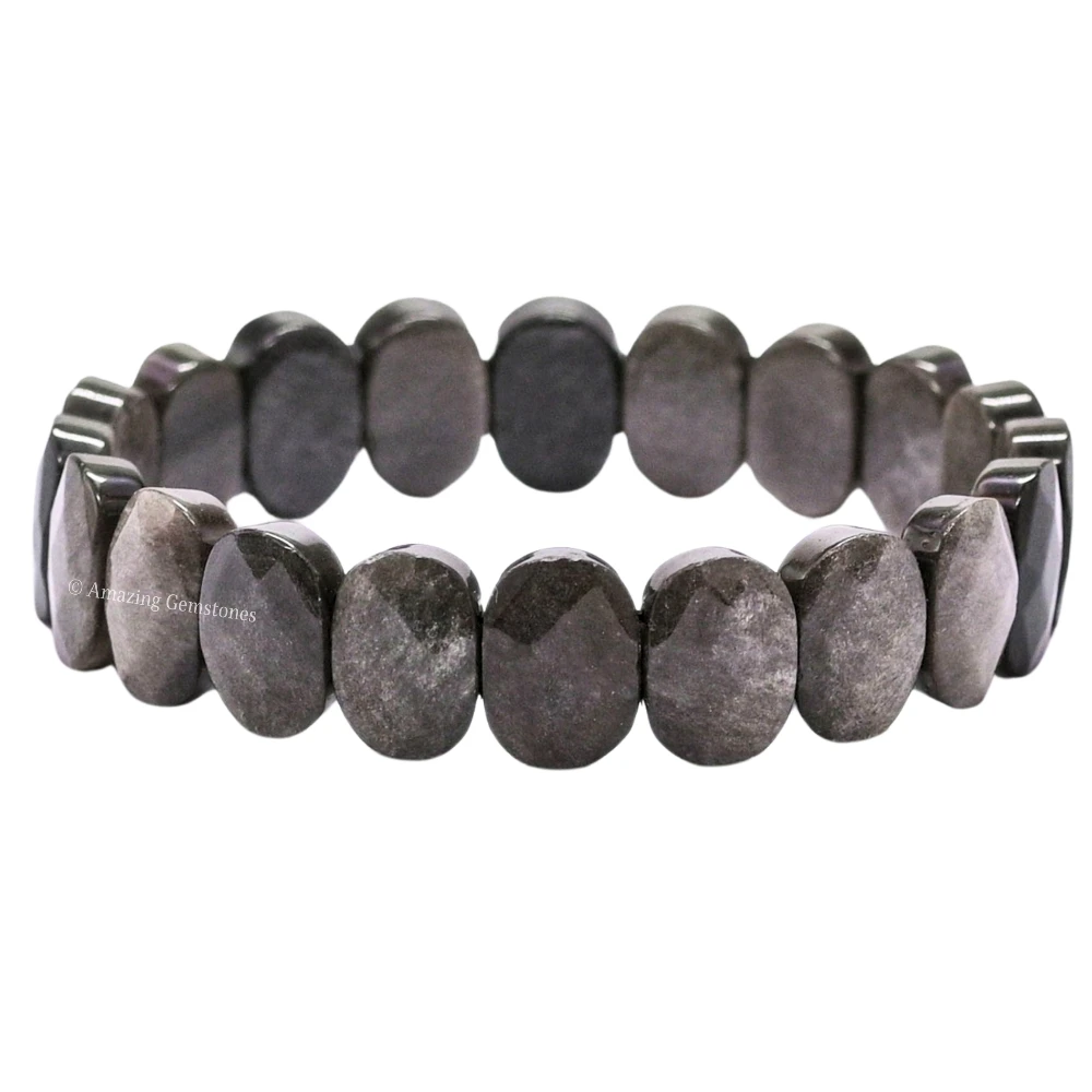 Silver Sheen Obsidian Faceted Bracelet - Oval Stone