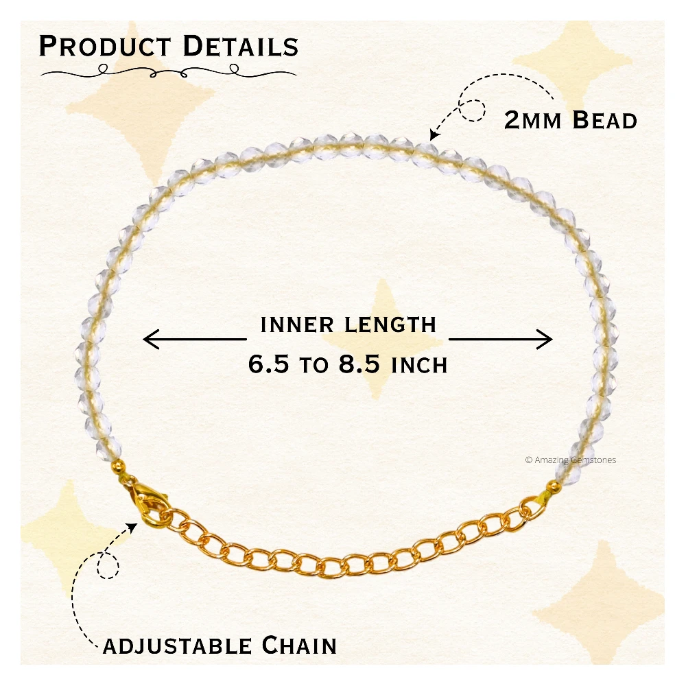 Lemon Quartz Crystal Bracelet - 2mm Faceted Bead (Gold)