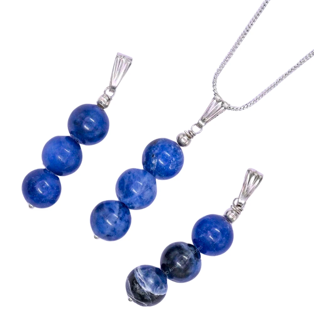 Sodalite Bead Pendant (Silver)