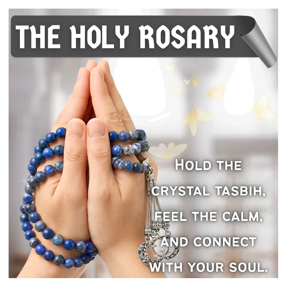 Sodalite Crystal Tasbeeh Sibha Prayer Beads (Silver)