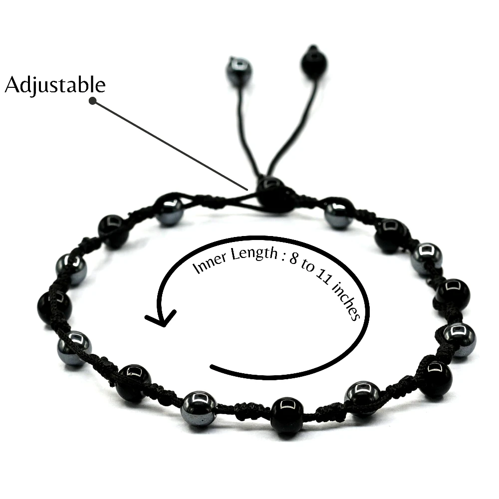 Black Obsidian Hematite Anklet (Hand Knotted)