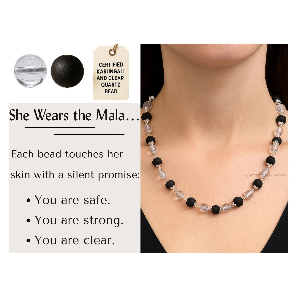 Karungali and Sphatik Mala Necklace (Silver Chain)
