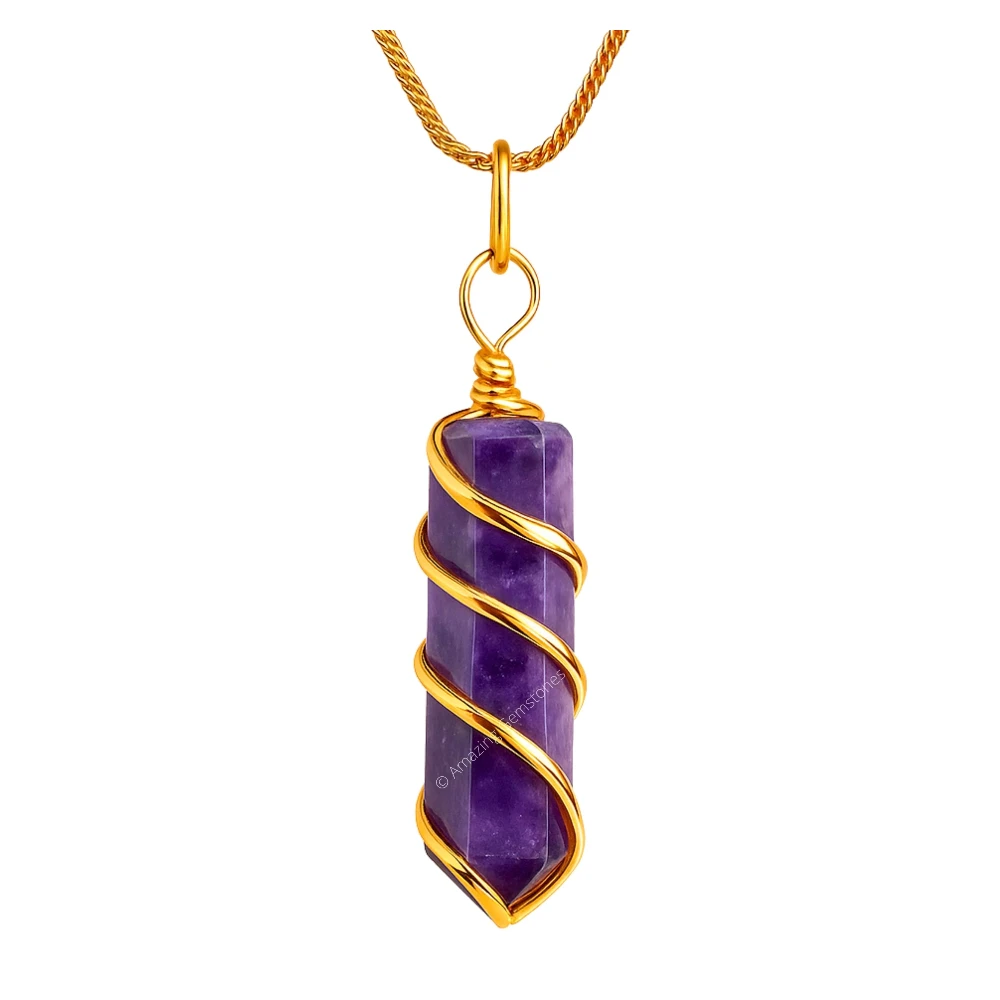 Amethyst Necklace - Spiral Pencil Point (Gold)