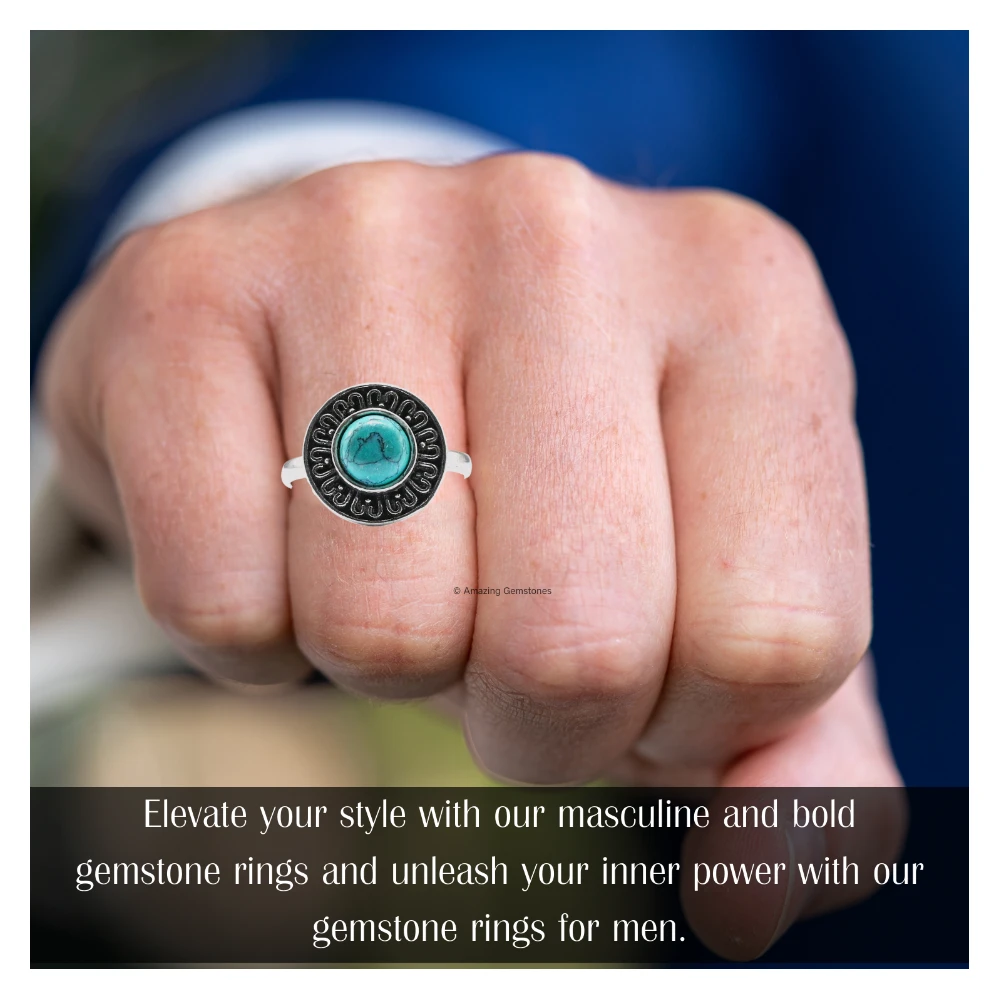 Turquoise Crystal Bead Ring (Silver)