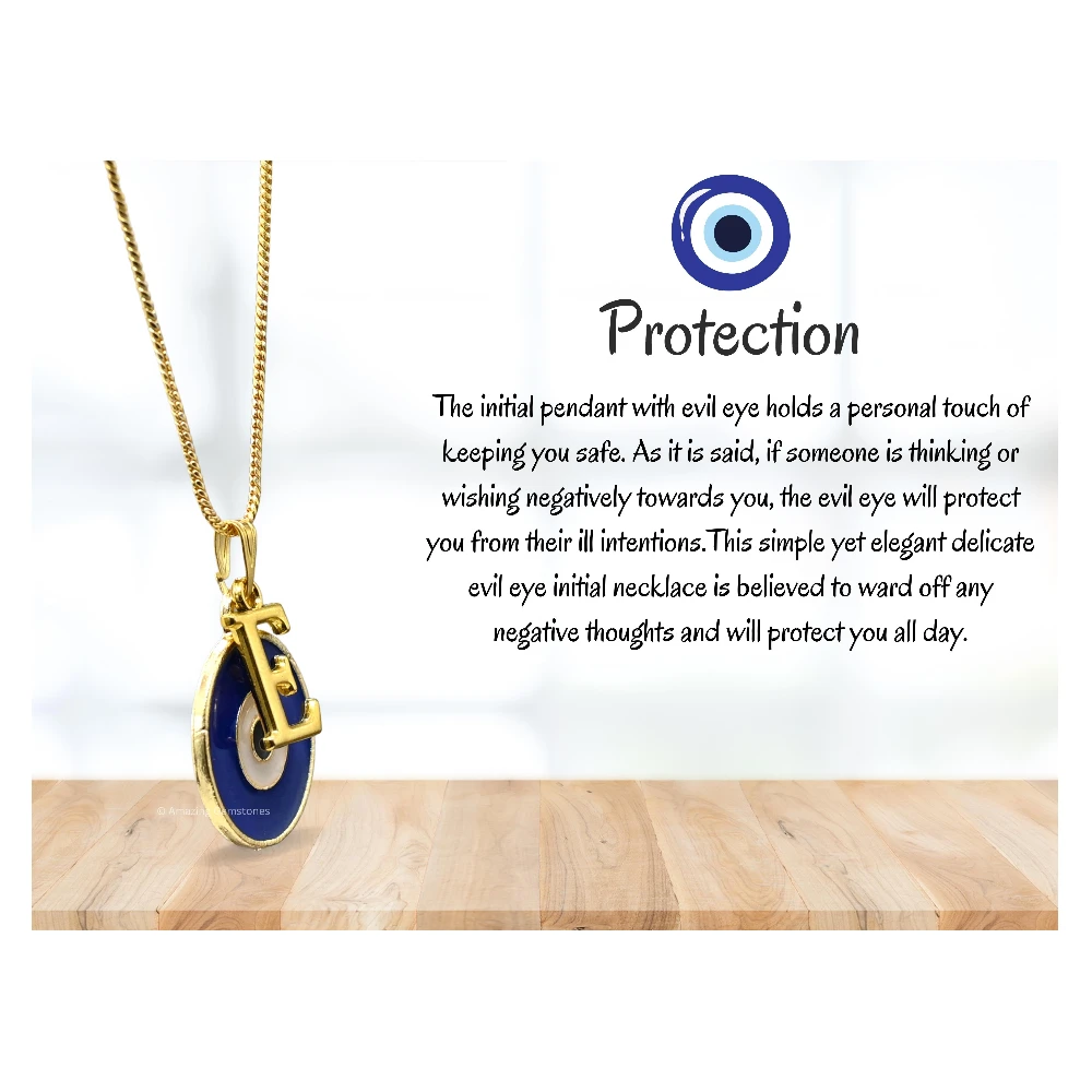 Evil Eye Pendant Necklace with E Initial