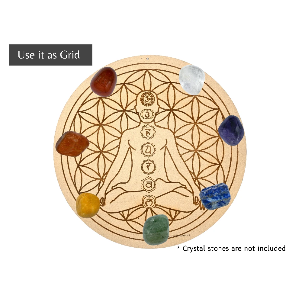 Wooden Crystal Grid Sacred Geometry - Flower of Life Buddha (12 Inch)