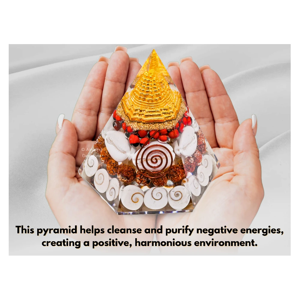 Shri Yantra Gomati Chakra Rudraksha Pyramid - Hexagonal Wealth Pyramid