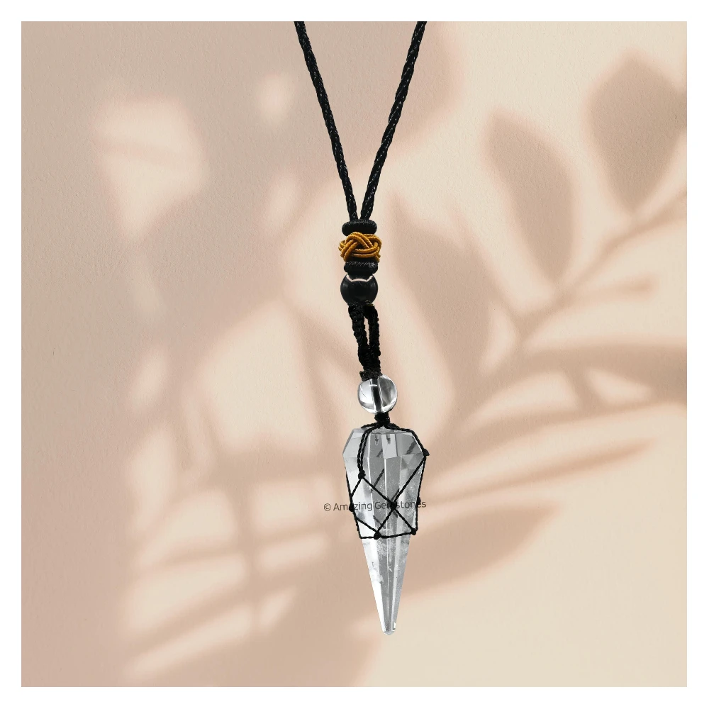 Clear Quartz Pendulum Pendant Necklace (Macrame)