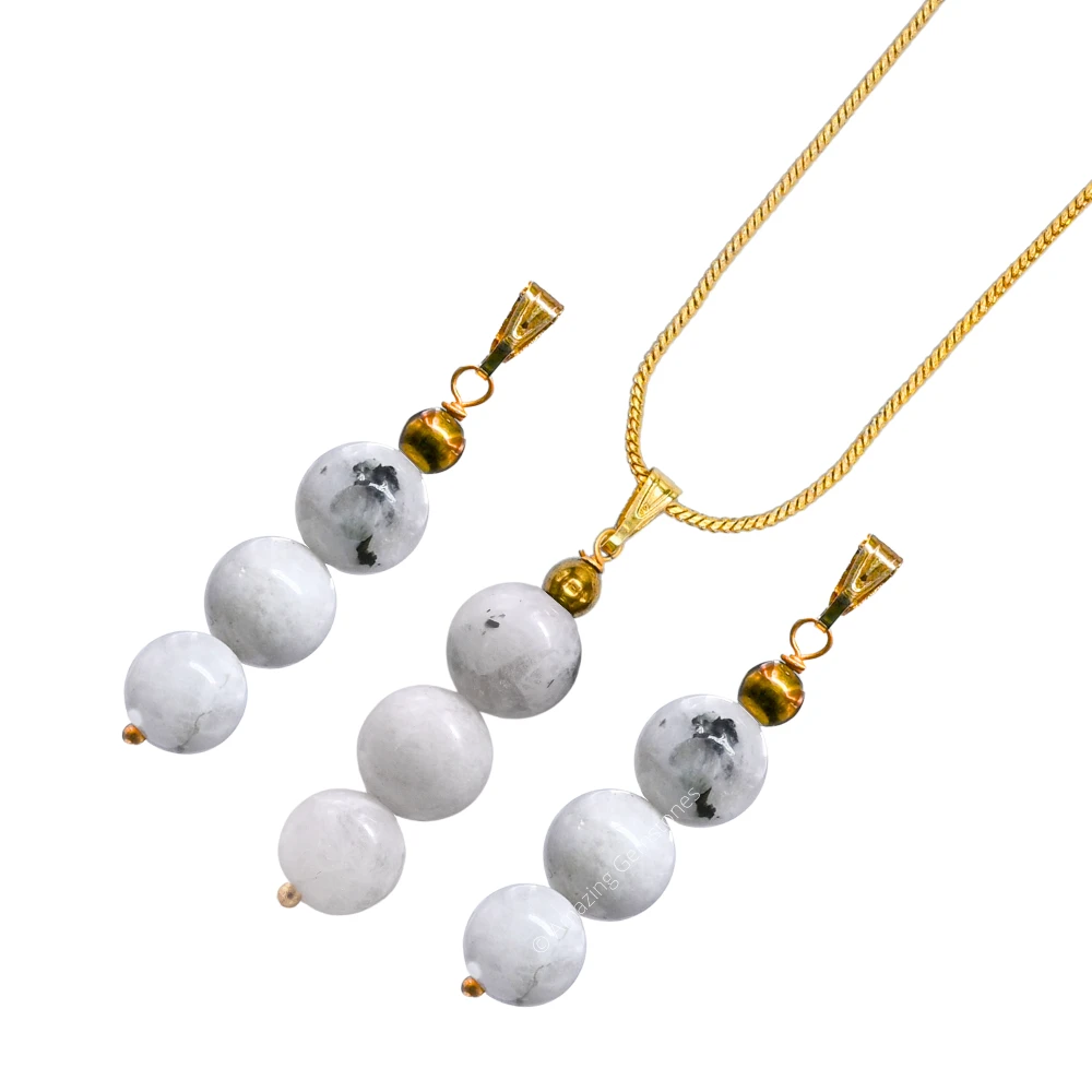 Rainbow Moonstone Bead Pendant (Gold)