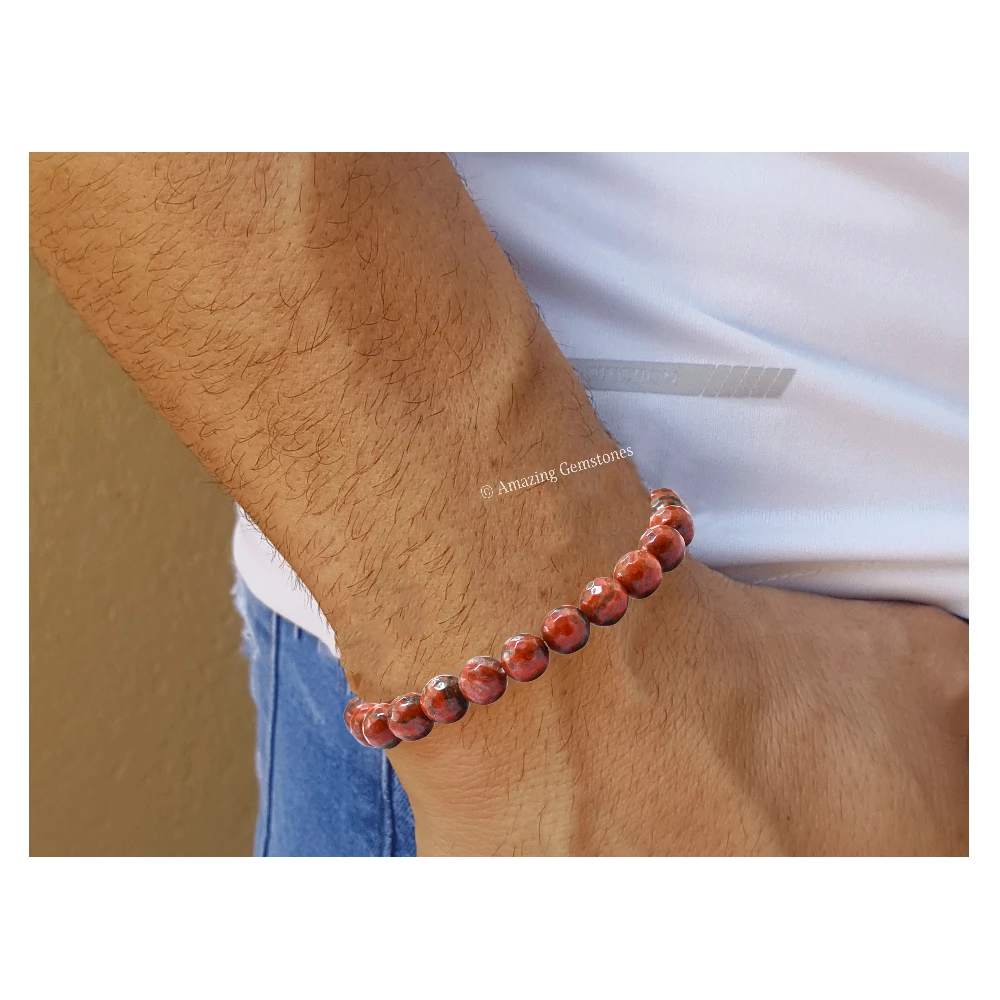 Red Black Jasper Bracelet (Faceted-Stretchable)