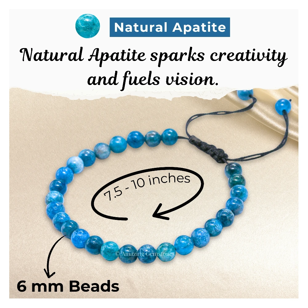 Apatite Healing Crystal Bracelets - 6mm Beads (Adjustable)
