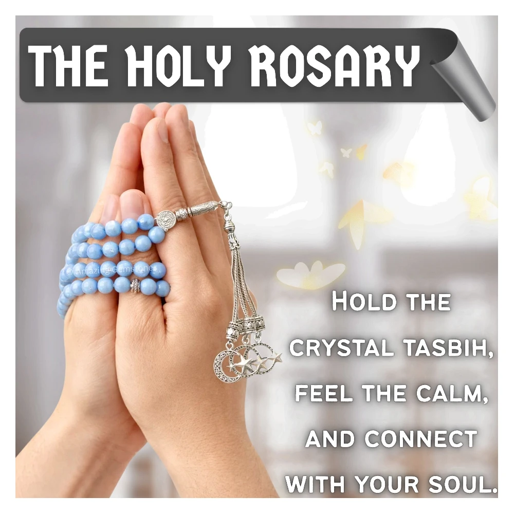 Angelite Crystal Tasbeeh Sibha Prayer Beads (Silver)