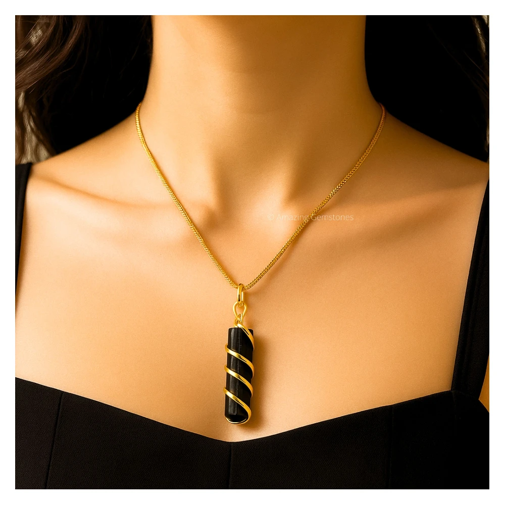 Blue Aventurine Necklace - Spiral Pencil Point (Gold)