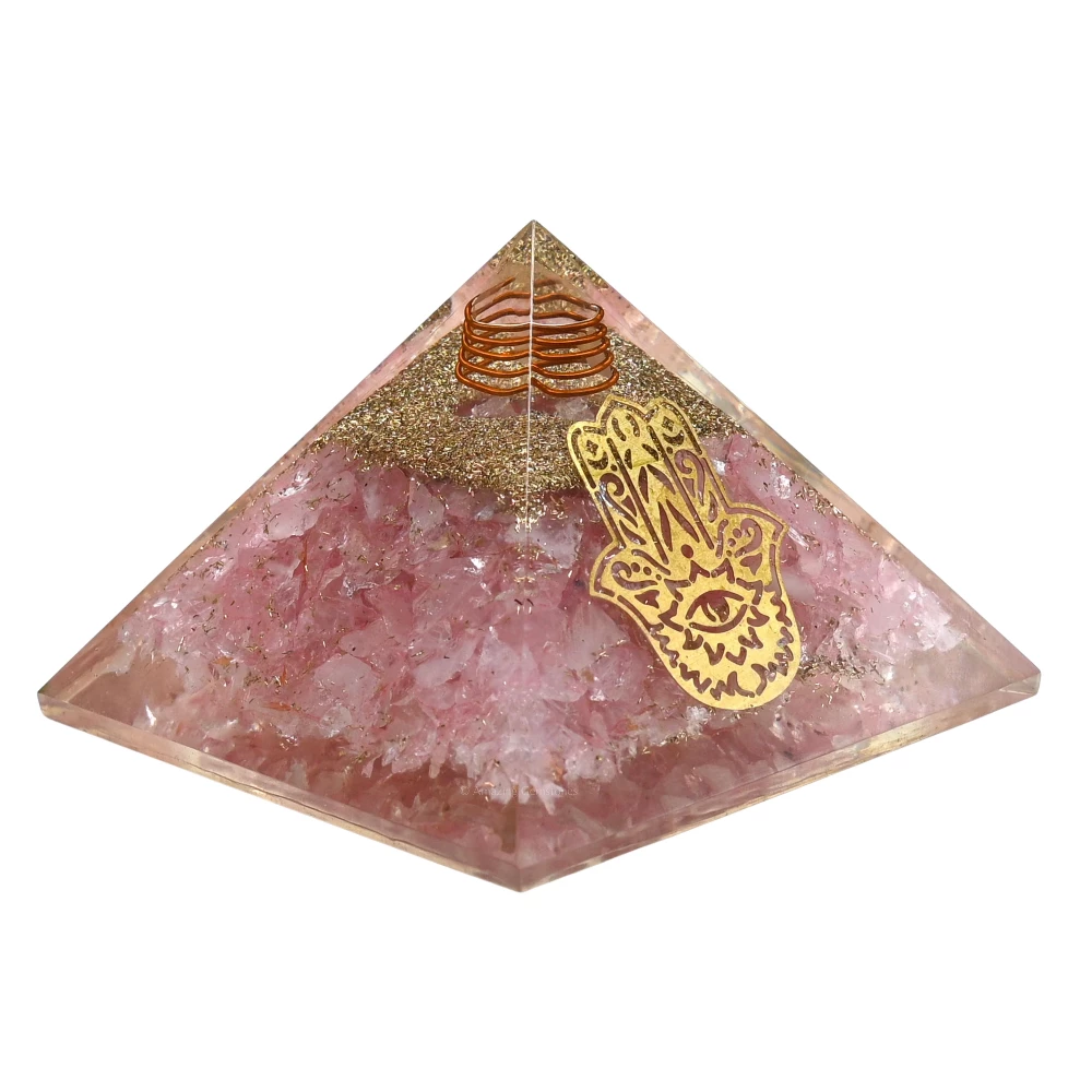 Rose Quartz Orgone Pyramid - Big Hamsa