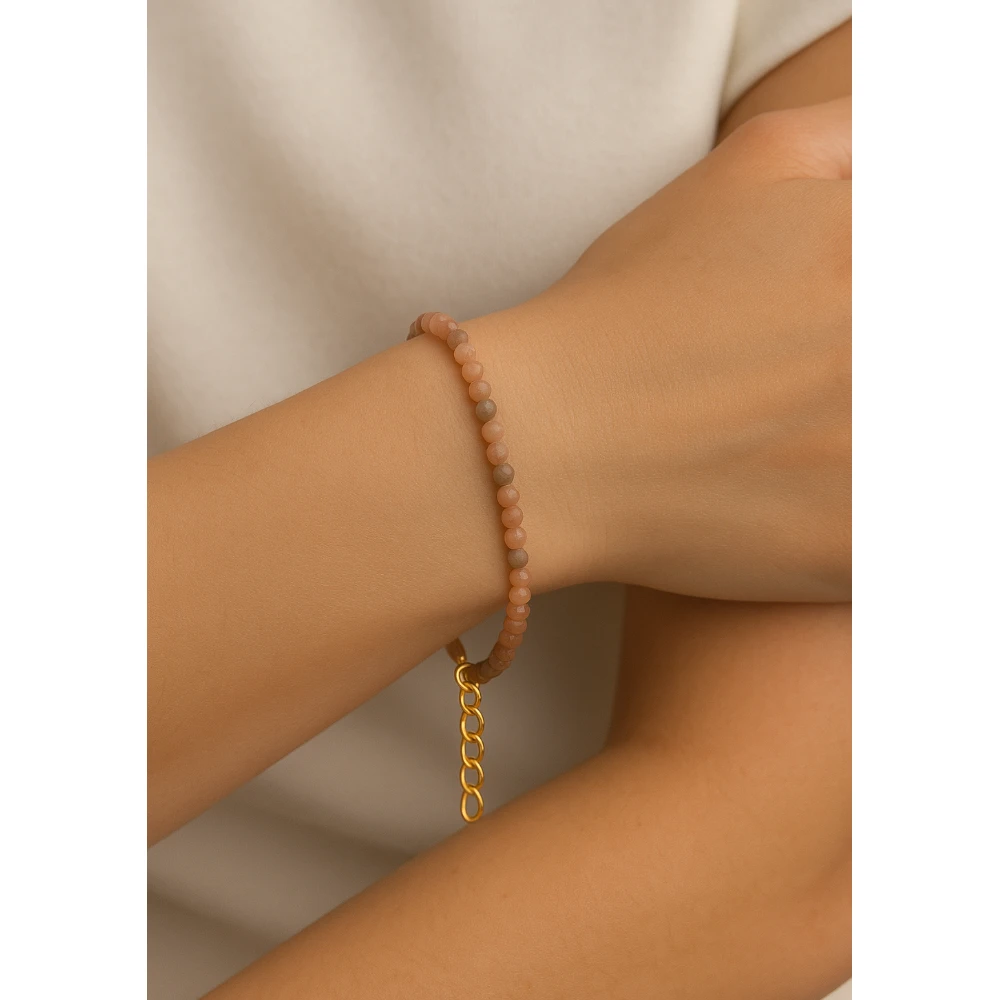 Golden Moonstone Crystal Bracelet - 2mm Faceted Bead (Gold)