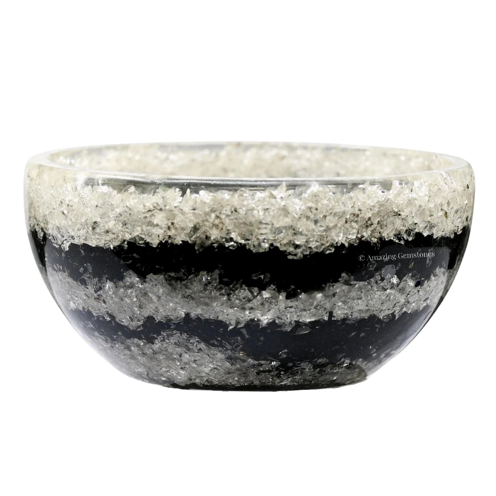 Black Tourmaline & Clear Quartz Layer Crystal Orgone Bowl (2 Inch)