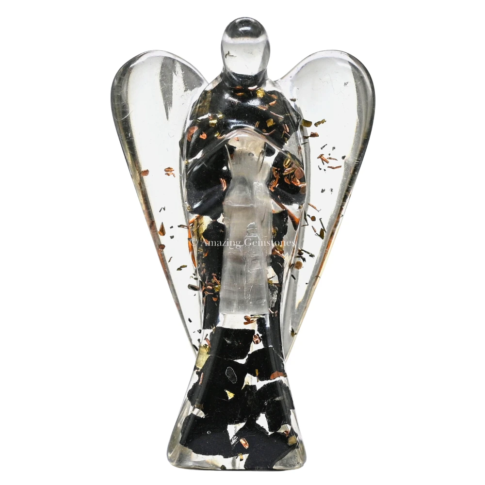 Selenite Black Tourmaline Orgone Angel Figurine (2 Inch)