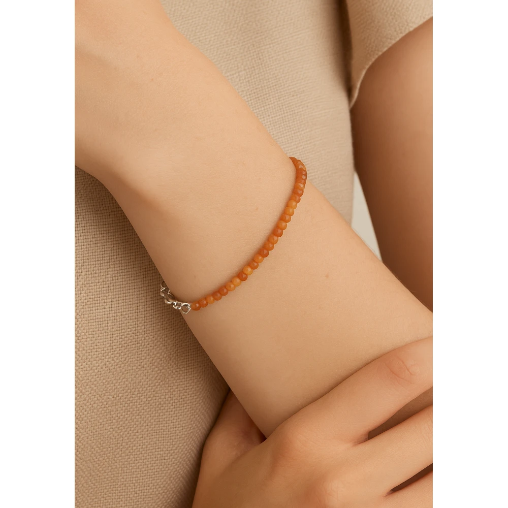 Golden Moonstone Crystal Bracelet - 2mm Faceted Bead (Silver)