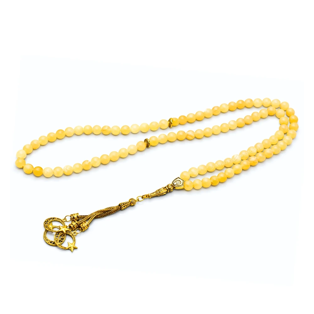 Yellow Calcite Crystal Tasbeeh Sibha Prayer Beads (Gold)
