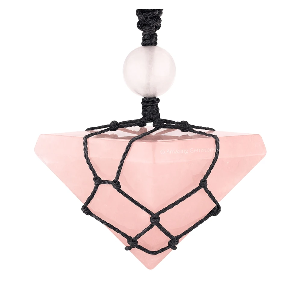 Rose Quartz Pyramid Pendant Necklace (Macrame)