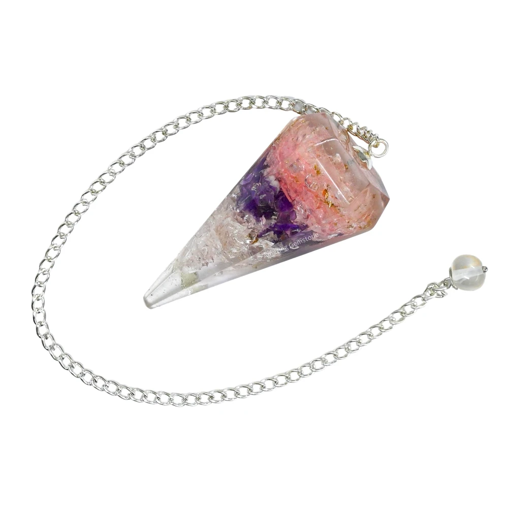 Rose Quartz Amethyst Clear Quartz Orgone Pendulum (Layered)